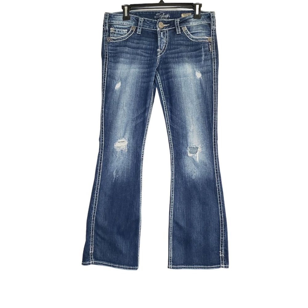 Silver Jeans Twisted Bootcut Denim Jeans Distressed Blue Womens Size W29/L31